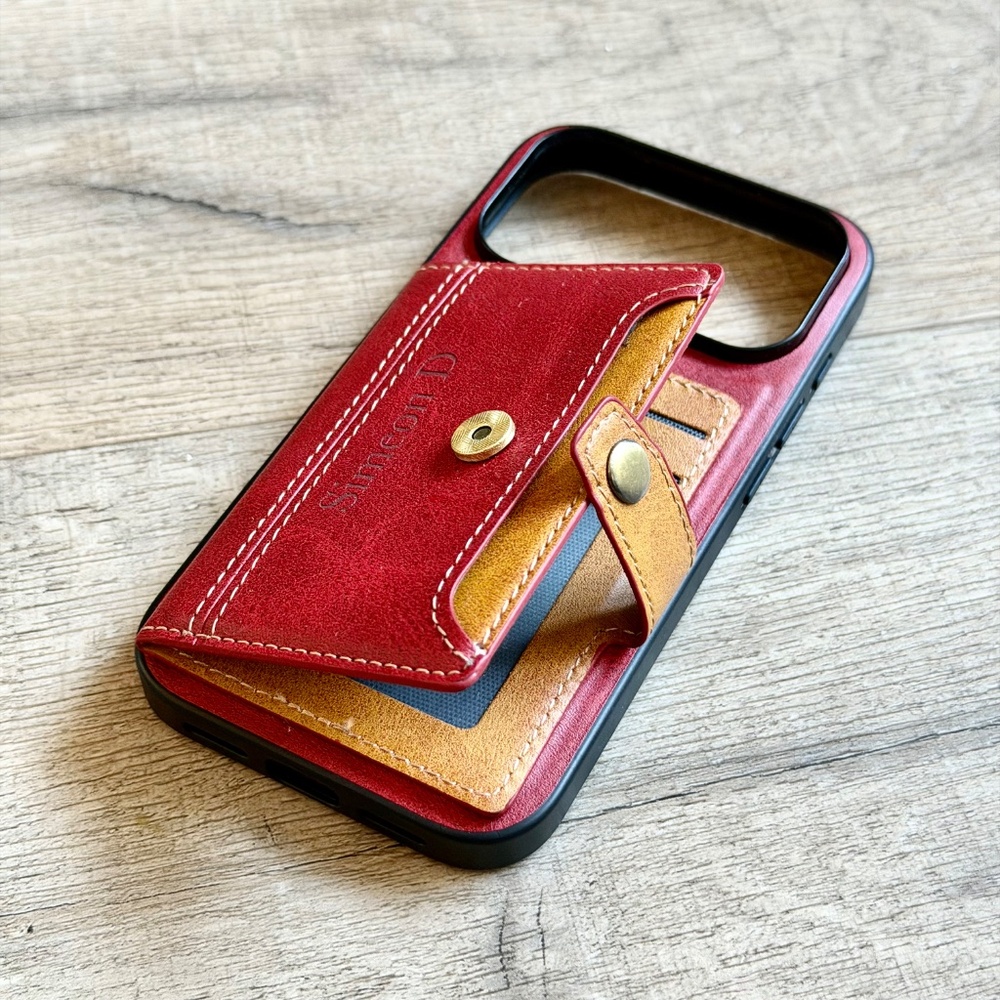 Red Wallet iPhone Case 17 16 Pro 15 Max Plus - Leather Cover